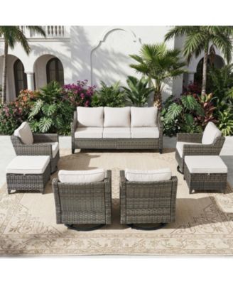 Patio Swivel Glider Furniture Set, 7 Pieces Wicker Outdoor Seating Furniture, Patio Conversation Sofa Sets for Lawn Backyard