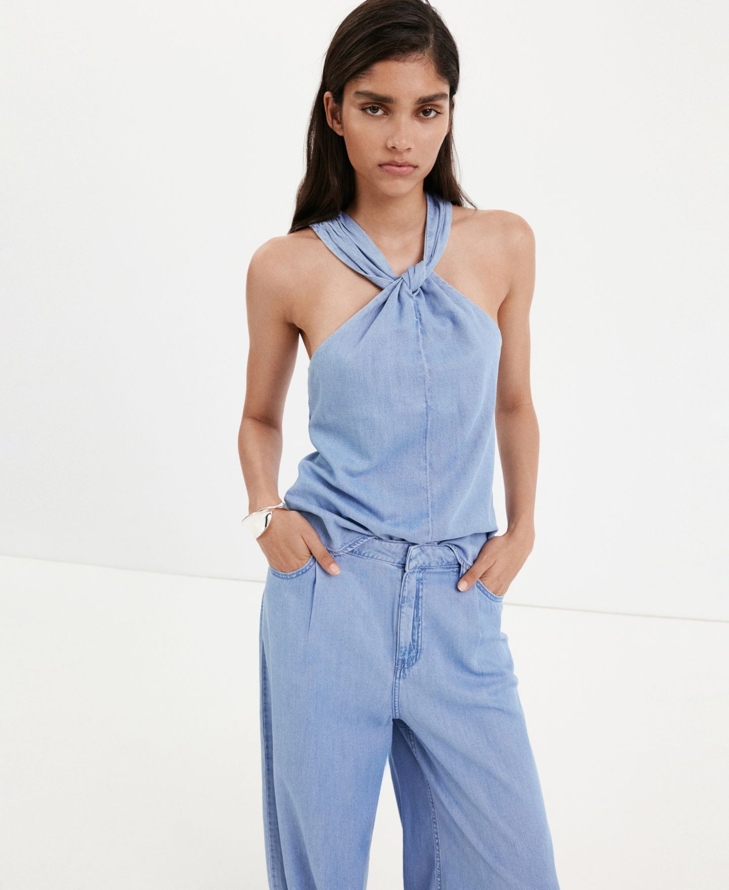 Женские джинсы Mango High-Waisted Baggy, цвет: Светлый синий — фото 4