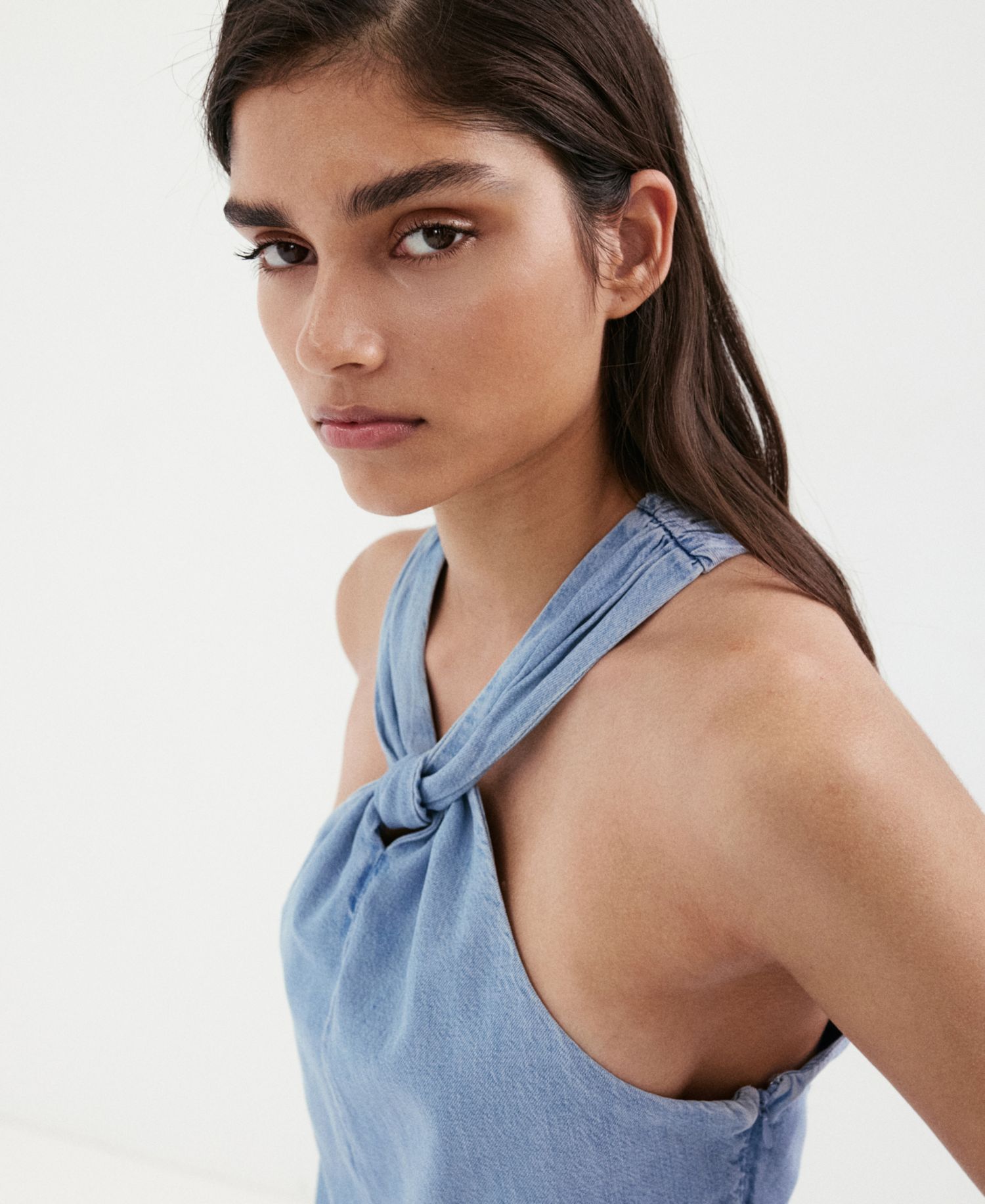 Women's Crossed-Strap Denim Top