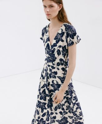 mango ruched floral dress MANGO - Floral Dress with Ruched sides Ecru