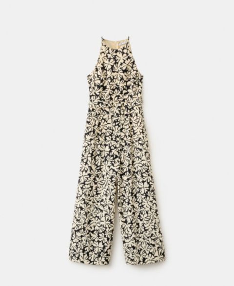 Женский комбинезон Mango Belted Floral-Printed Jumpsuit, цвет: Чёрный