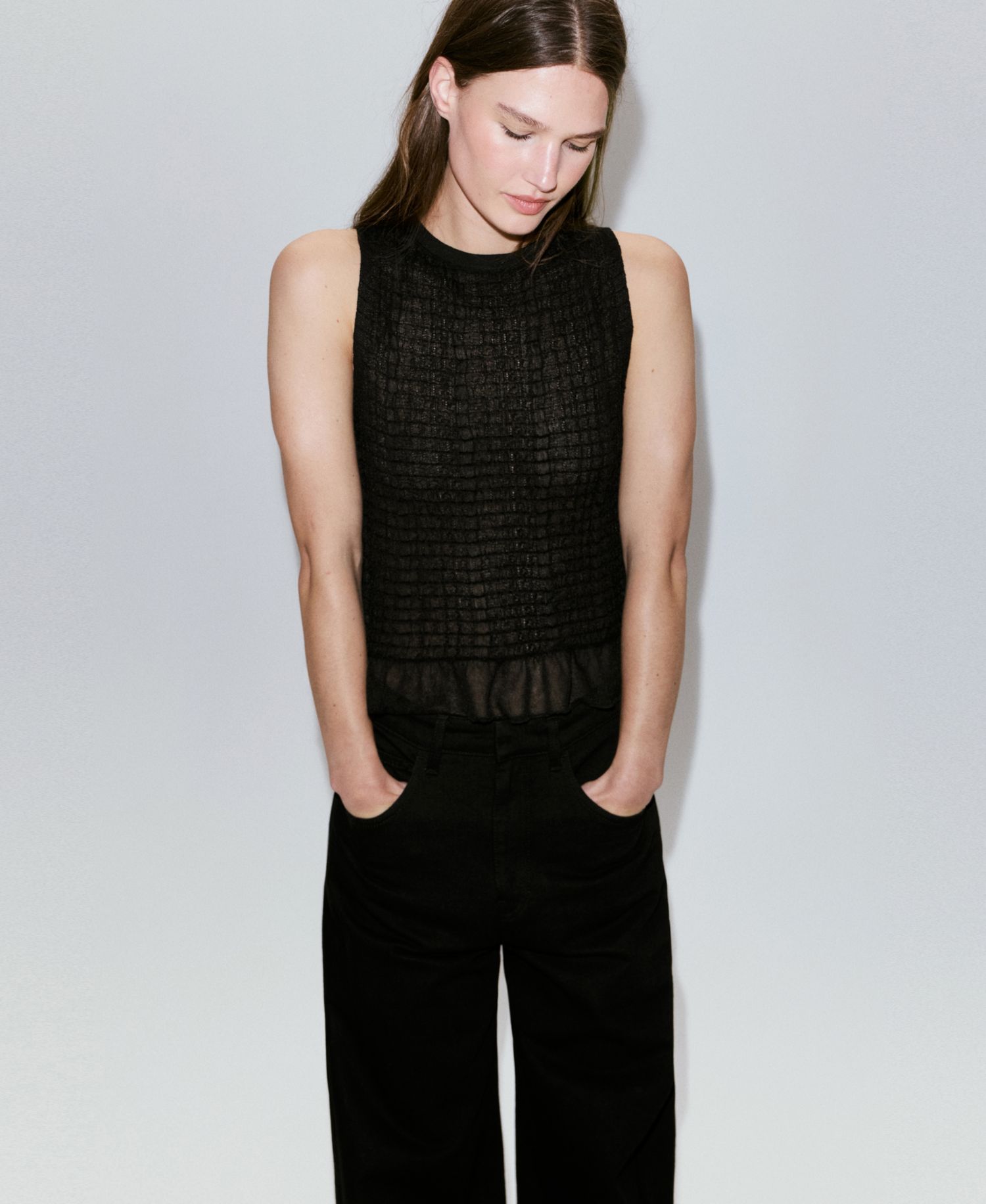 Women's Ruffled Detail Shirred Top