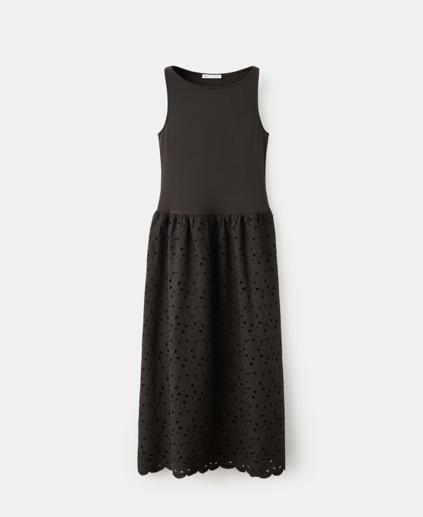 Женское платье Mango Lace Accents Embroidered Combined, цвет: Коричневый — фото 1