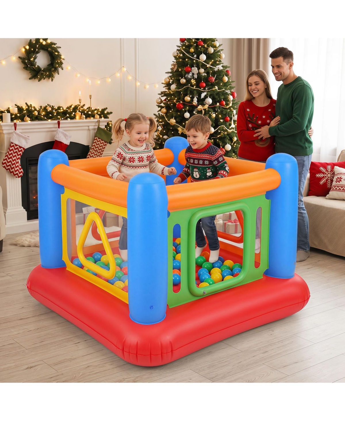 Gymax Inflatable Bounce House for Kids Blow Up Jumping w/Transparent Side Walls
