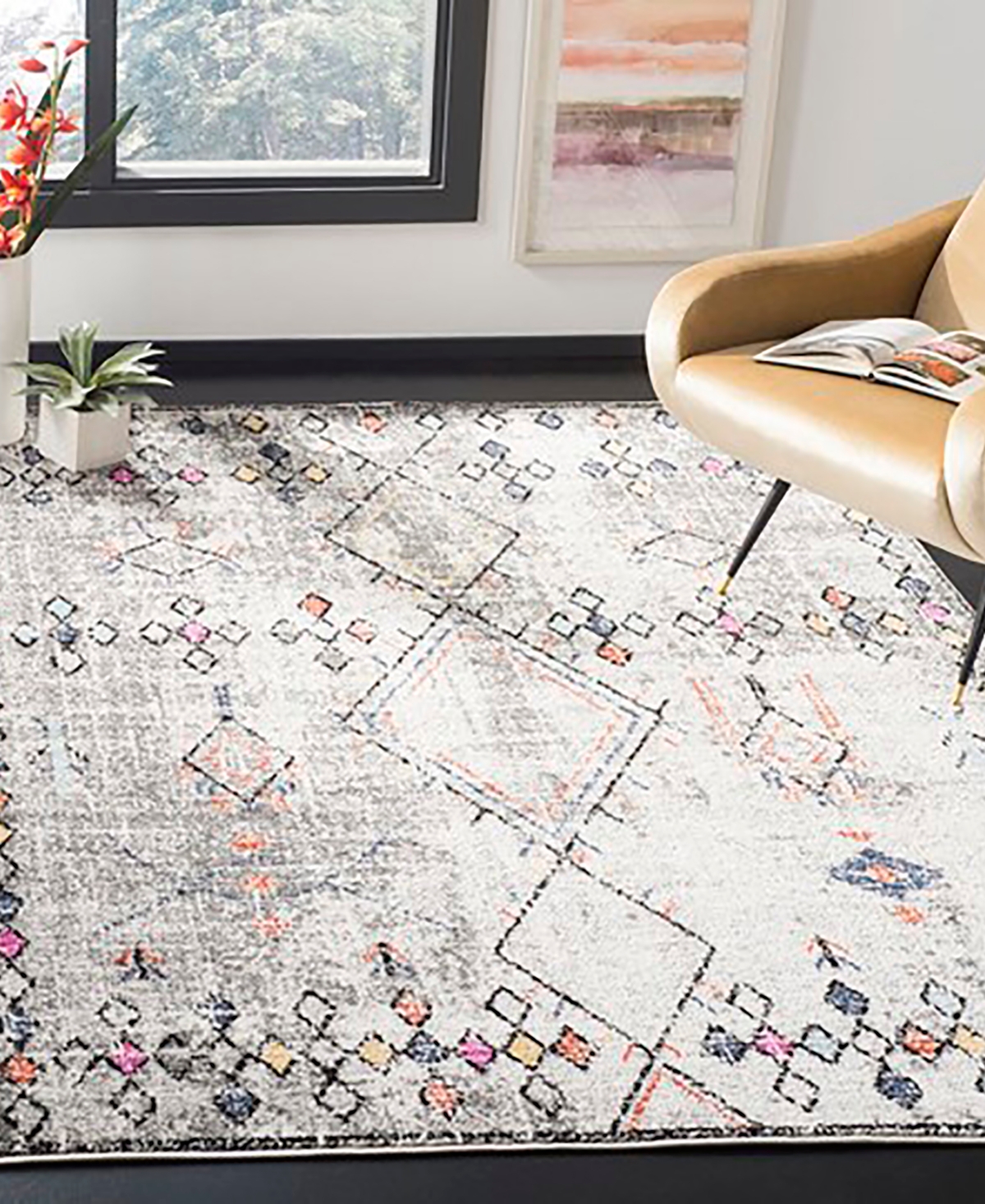 Safavieh Adirondack 210 Light Gray and Fuchsia 5'1" x 7'6" Area Rug