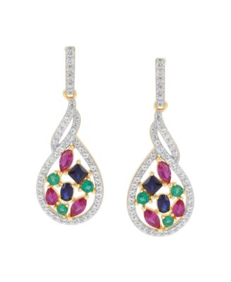 Multi-Gemstone (1-8/15 ct. t.w.) Earrings in 14k Yellow Gold-Plated Sterling Silver