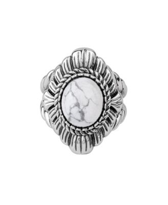 Sterling Silver White Howlite Oval-Cut Rope Scallop Design Ring