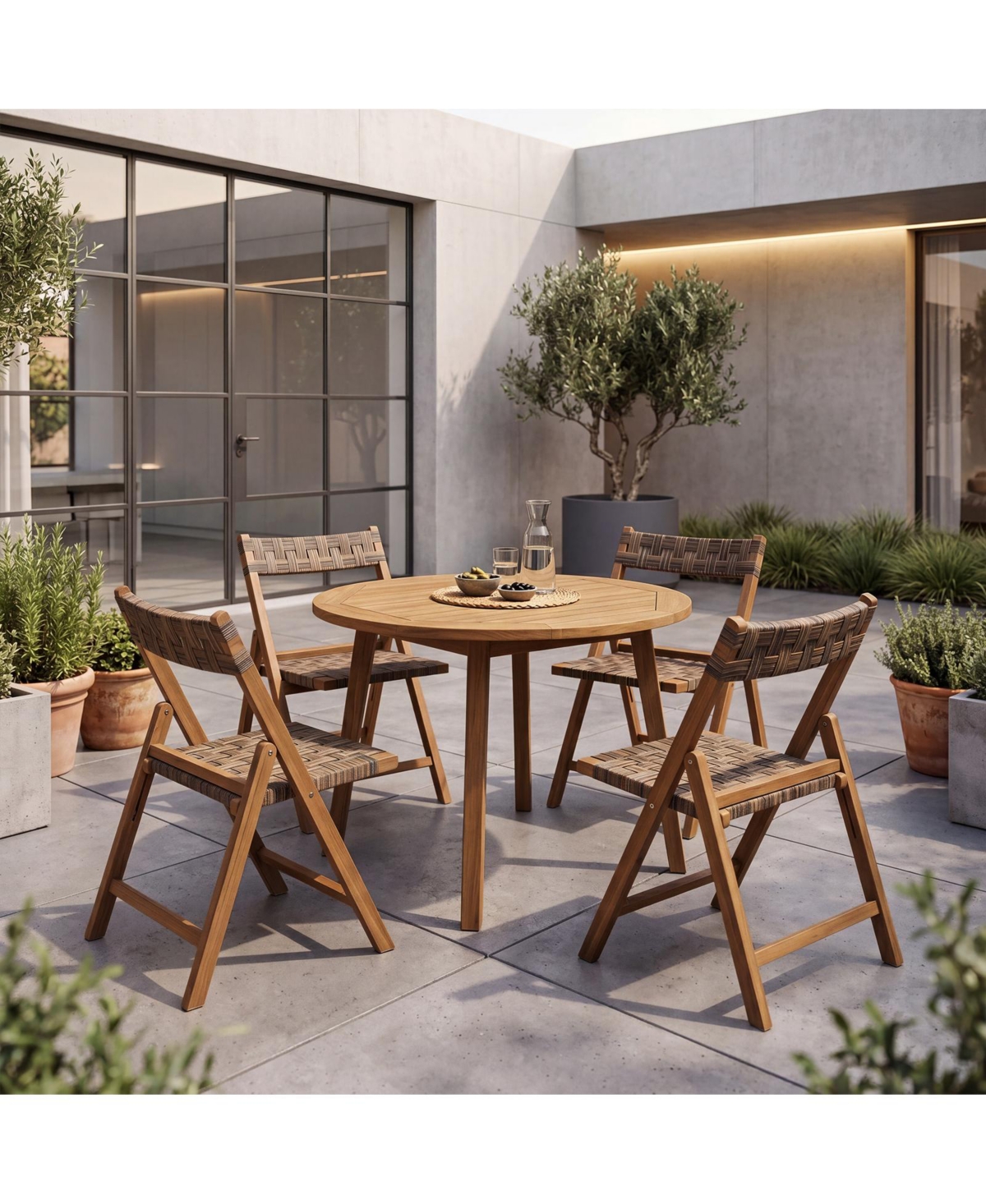 Gymax Teak Wood Folding Chairs Set of 4 400 Lbs Outdoor Seating with 110-Degree Contoured Back