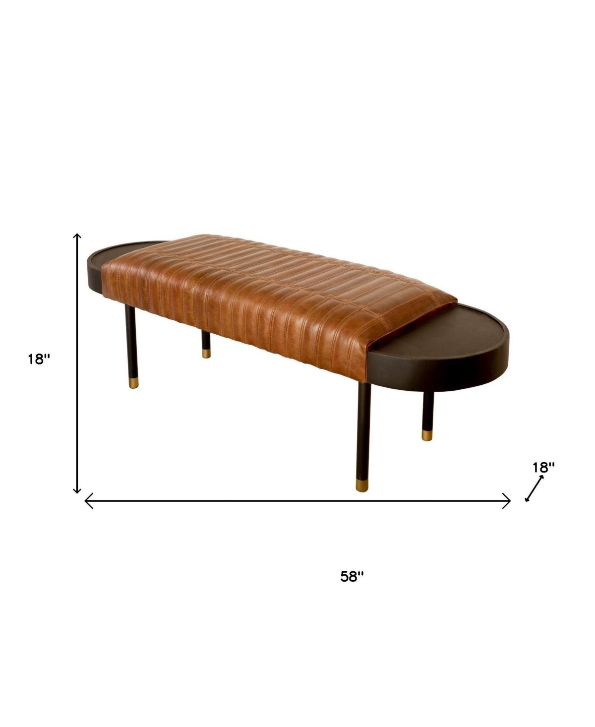 HomeRoots Warm Leather And Solid Wood Bench