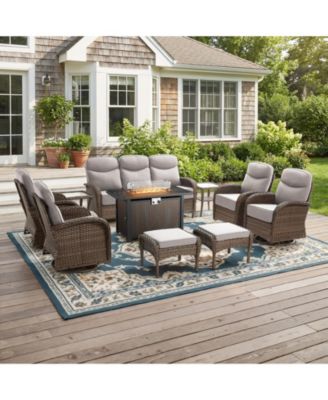 Patio Furniture Set with 6-Inch Thick Cushions, Outdoor Couch and Swivel Rocker Chairs, Wicker Conversation Set for Porch Deck