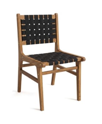 Solid Teak Hand-Woven Strap Outdoor Dining Chairs with Flex Support for Garden