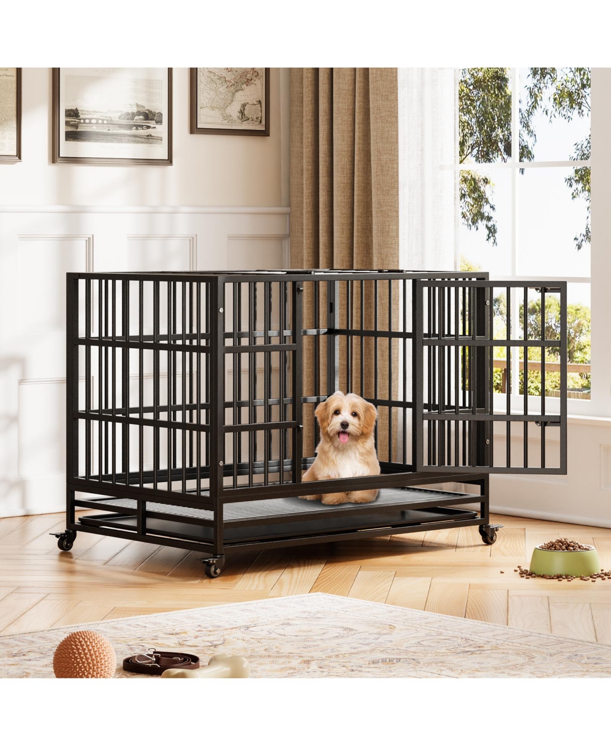 homfan Folding Dog Crate with Wheels