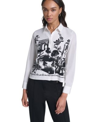 Petite Collared Button-Front Blouse