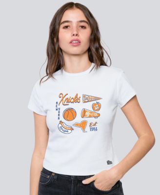 Women's White New York Knicks Cropped Baby T-Shirt