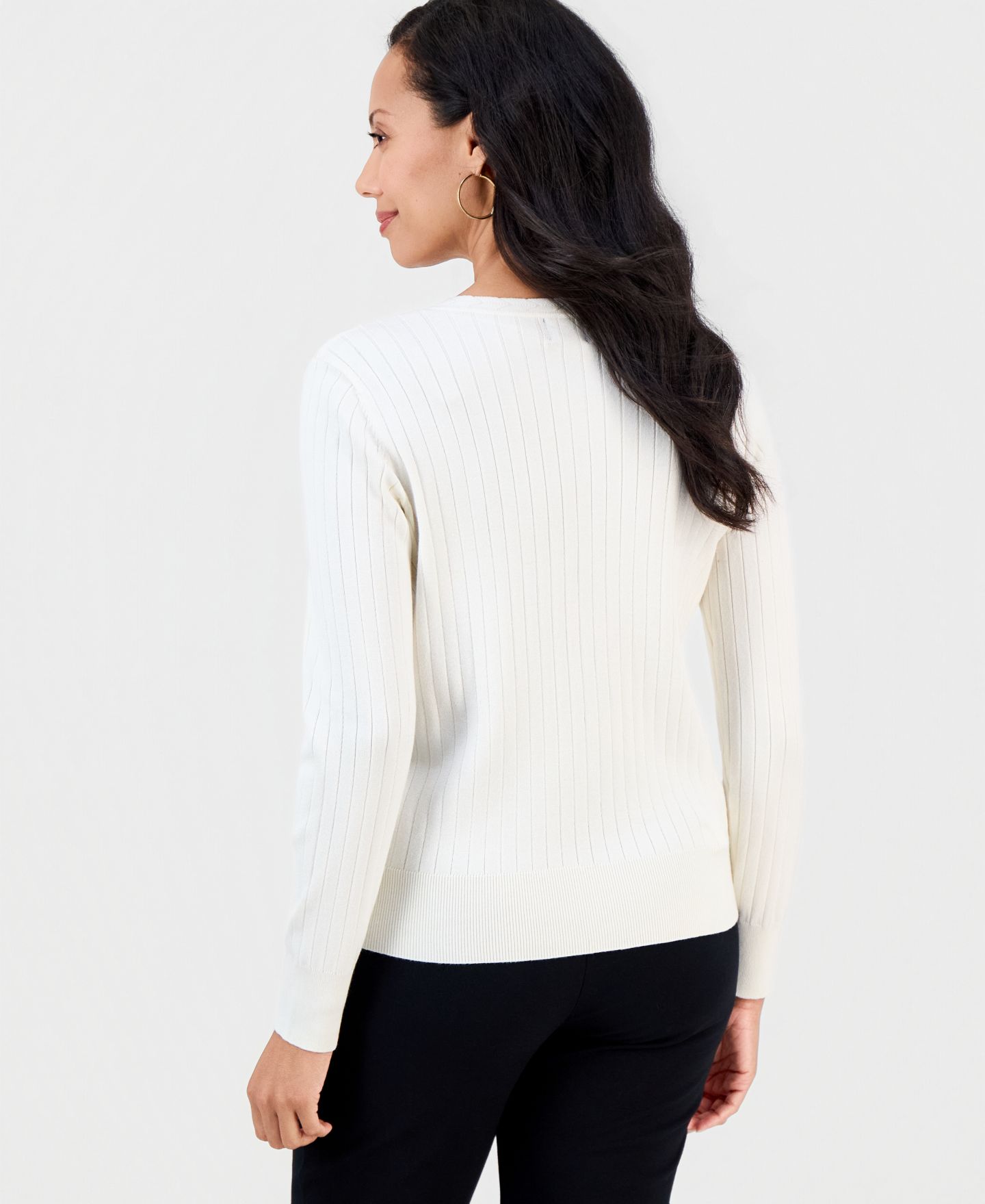 Женский кардиган JM Collection Petite Ribbed Button-Down Cardigan, цвет: Яркая слоновая кость — фото 3