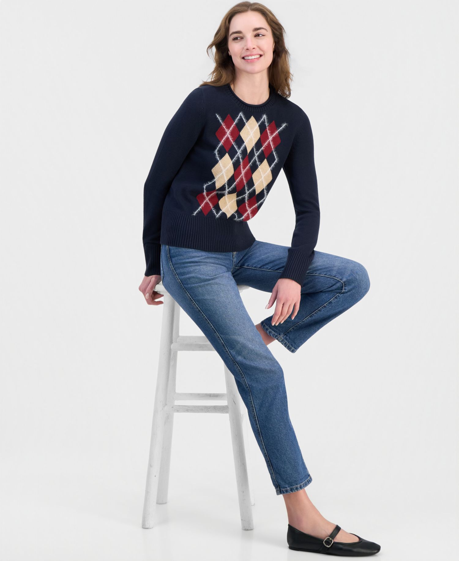 Women's Crewneck Argyle Sweater