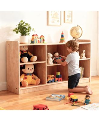 Natural Wood Montessori Kids Storage Shelf, 6 Compartment Toy and Book Organizer for Playroom, Bedroom and Classroom