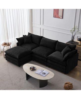 3 Seater L-Shaped Modular Sofa With Footstool, Upholstered Soft Chenille Fabric Sofa