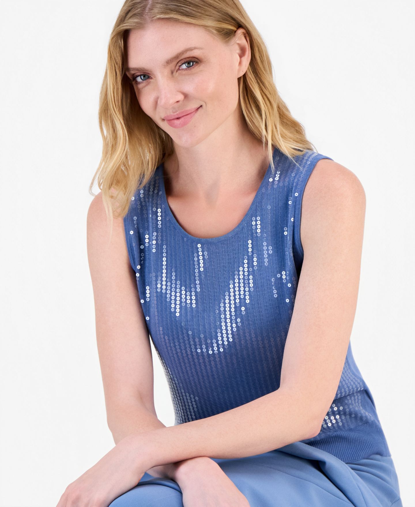 Женский топ Anne Klein Sequin Tank Top, цвет: Синий — фото 4