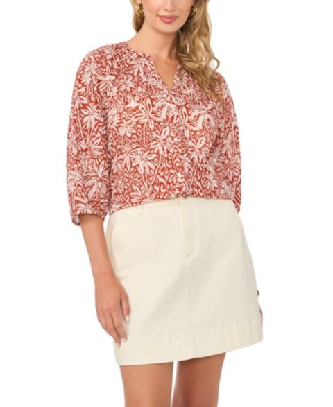 Женская блузка Vince Camuto Cotton Printed Raglan-Sleeve Peasant Blouse, цвет: Ржавый