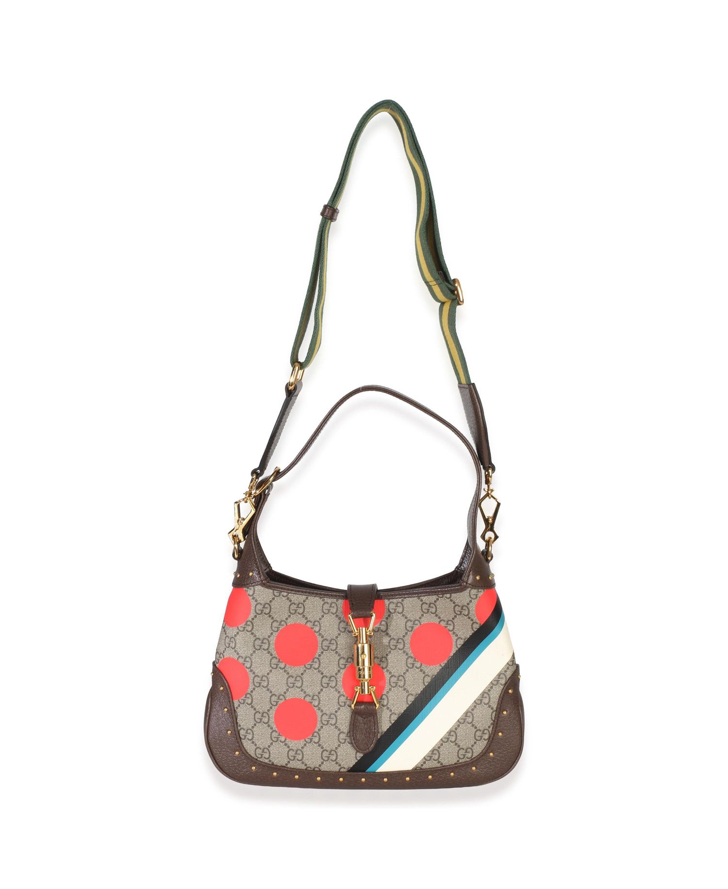 Beige GG Supreme Monogram Canvas Web Geometric Studded Small Jackie 1961 H