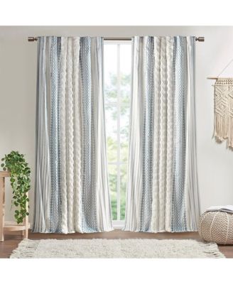 Cotton Printed Curtain Panel with Chenille Stripe and Lining