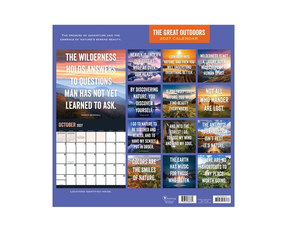 Tf Publishing Paper Goods 2027 Great Outdoors Wall Calendar