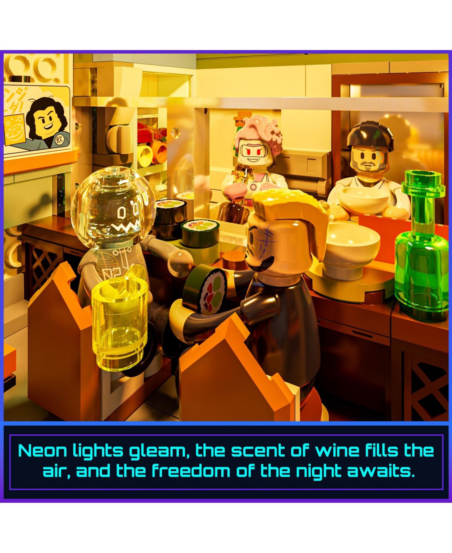 Детские конструкторы Lumibricks 1987 Pcs Cyberpunk Japanese Izakaya Neon City Building Bricks Future Pub LED Light Model Set — фото 8