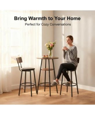 3-Piece Round Bar Table Set with 2-Tier Storage and PU Stools for Small Corner