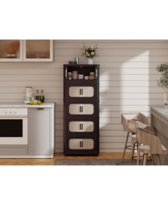 20 Inch Five-Tier Folding Plastic Storage Cabinet Magnetic Door with Universal Moving Wheels