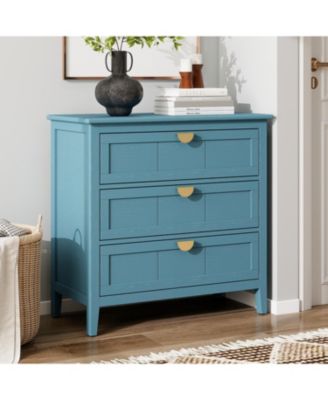 American Style 3-Drawer Storage Cabinet Anti-Tip Design Non-Slip Foot Pad Household Bedroom Study Wooden Chest Cabinet