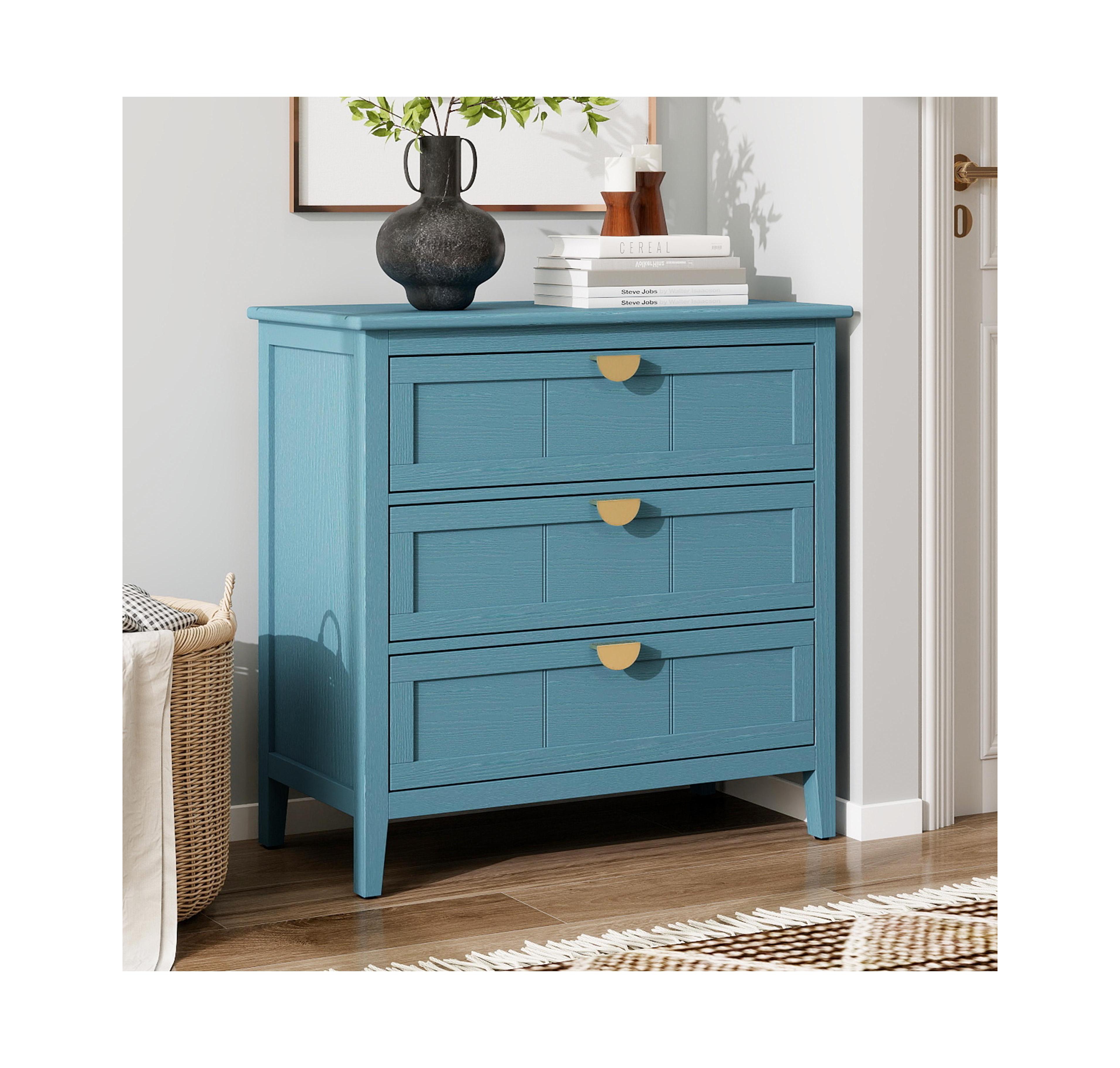 Flynama American Style 3-Drawer Storage Cabinet Anti-Tip Design Non-Slip Foot Pad Household Bedroom Study Wooden Chest Cabinet