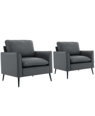 Modern Accent Living Room Chairs Set of 2, PU Leather fabric, Upholstered Arm Chair, for Living Room/Lounge/Office/Reception