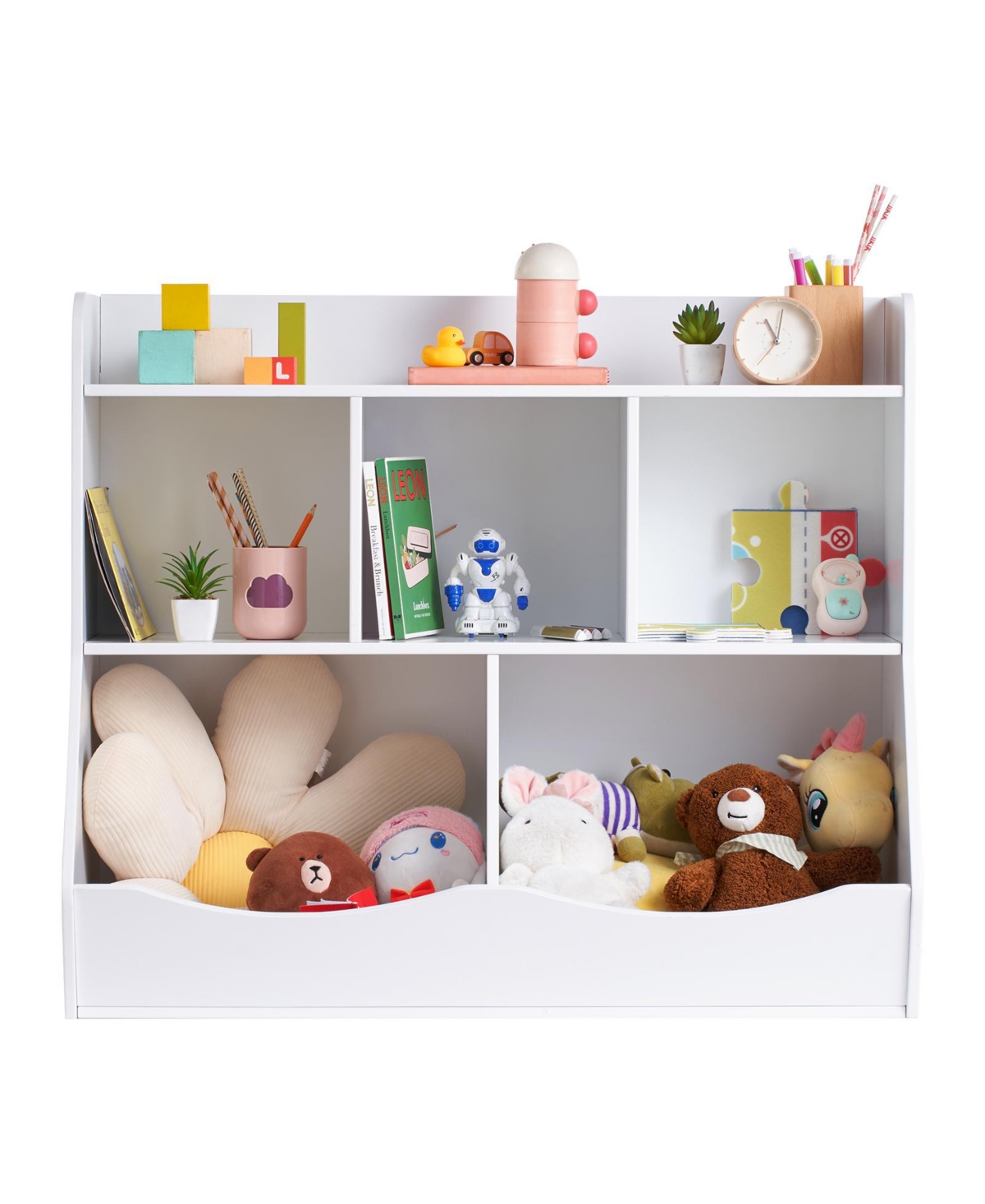 Flynama 5-Cubby Wooden Kids Storage Cabinet Multi-Grid Toy Bookshelf Rounded Edge Safe Children Room Furniture