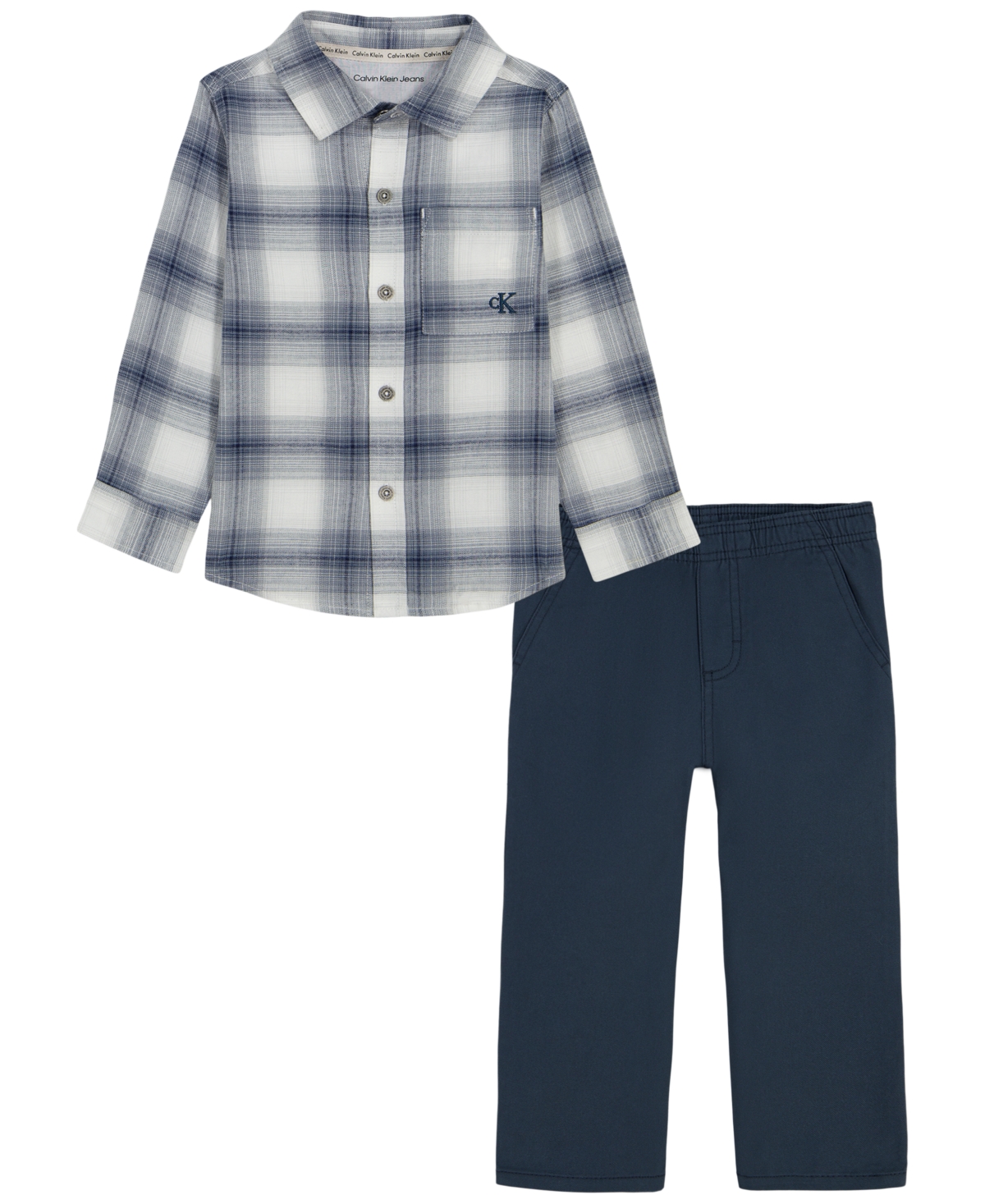 Calvin Klein Boys' 2T-7 Long-Sleeve Shirt and Pants, 2-Piece Set