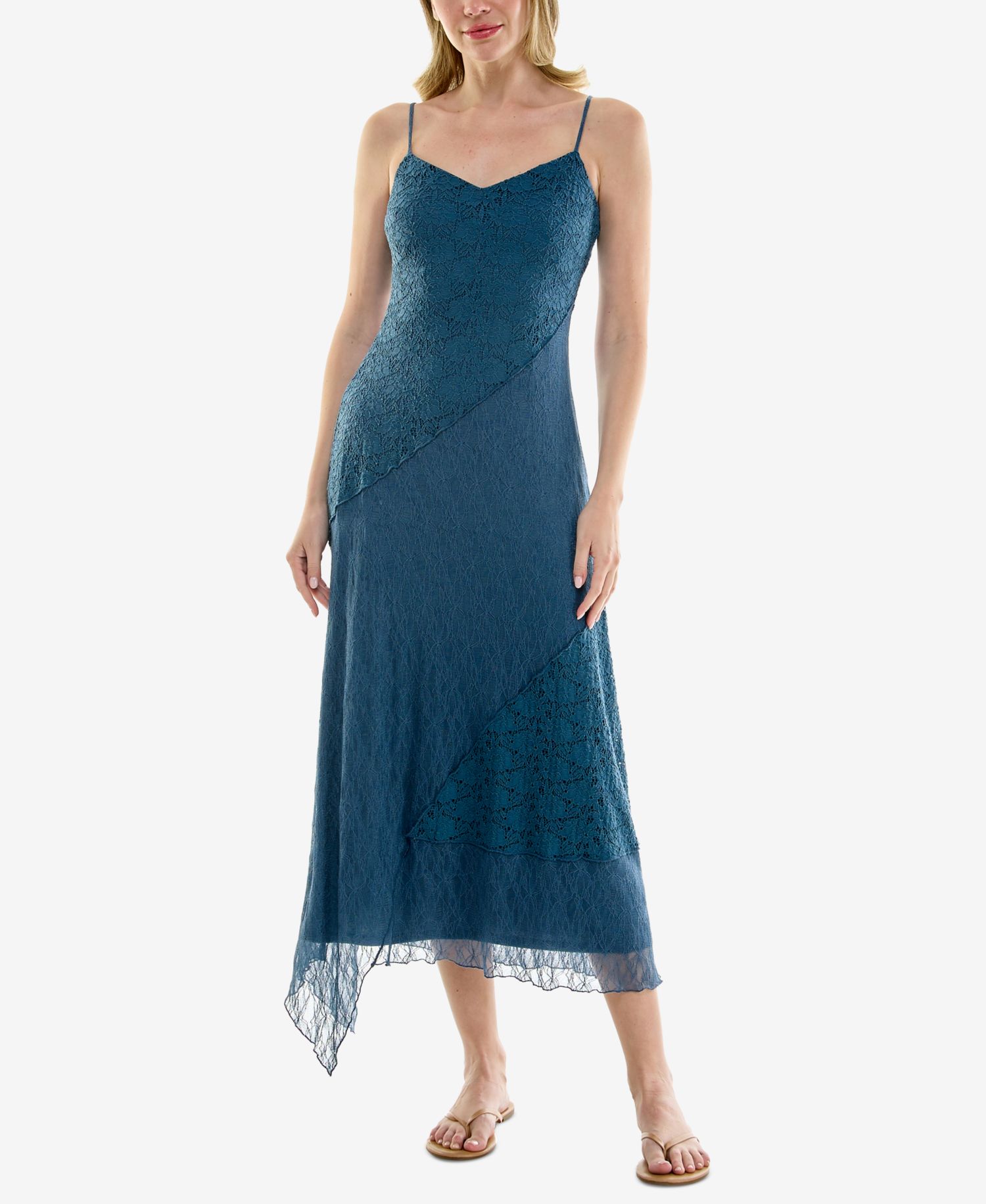 Juniors' Sleeveless V-Neck Lace Midi Dress
