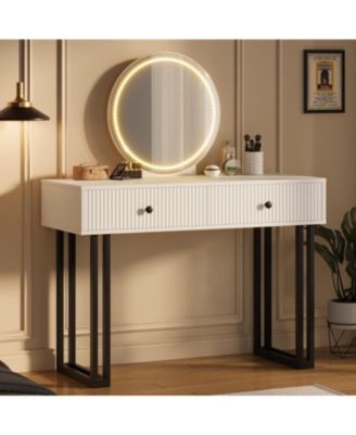 3-Color Dimmable Vanity Desk, Lighted Mirror Makeup Table with Adjustable Brightness