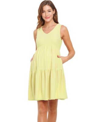 Women's Swiss Dot Sleeveless Tiered Dress with Pockets