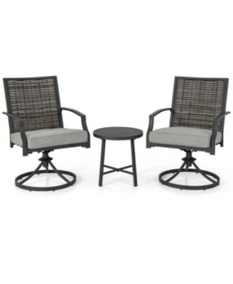 3 Piece Patio Swivel Chair Set with Soft Seat Cushions for Backyard