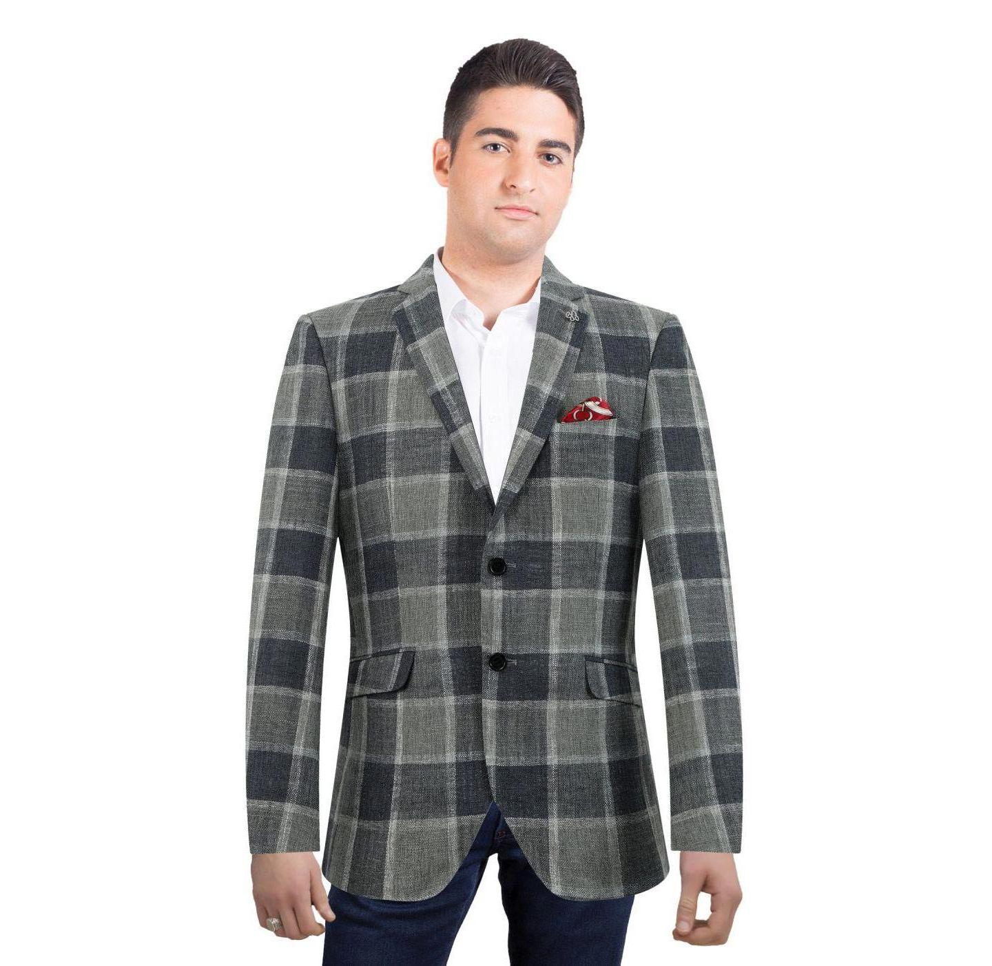 Мужской пиджак Elie Balleh Slim Fit Big Plaid Sports Blazer, цвет: Серый — фото 1