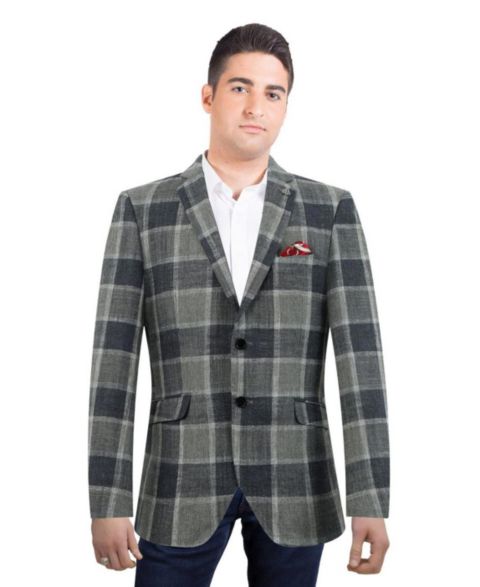 Мужской пиджак Elie Balleh Slim Fit Big Plaid Sports Blazer, цвет: Серый