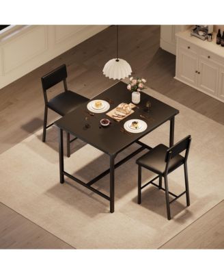 Dining Table Set with 2 Stools Counter Height Table with Metal Frame and Footrest, Compact Design for Kitchen, Apartment or Small Dining Area