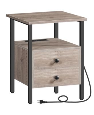 End Table with Charging Station and 2 Drawers for Bedroom Storage