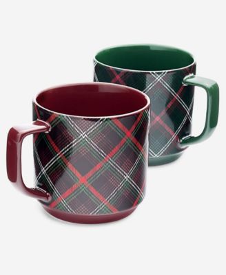 Ceramic Plaid Mugs, Set of 2
