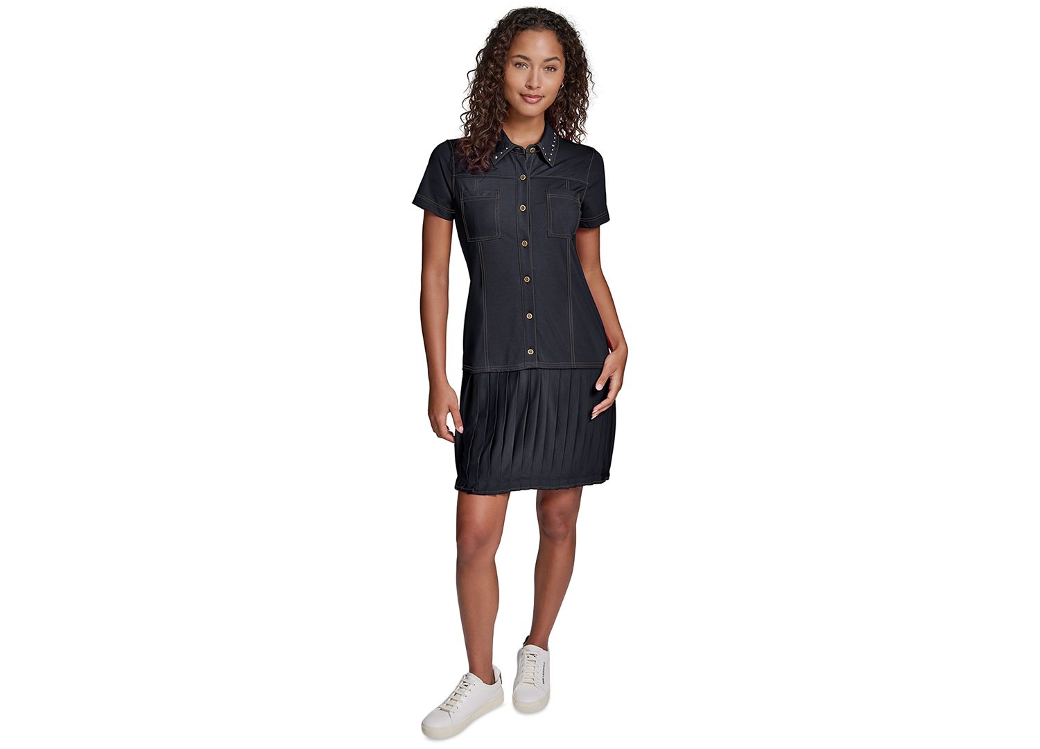 Women's Belted Collared Jersey Shirt Dress