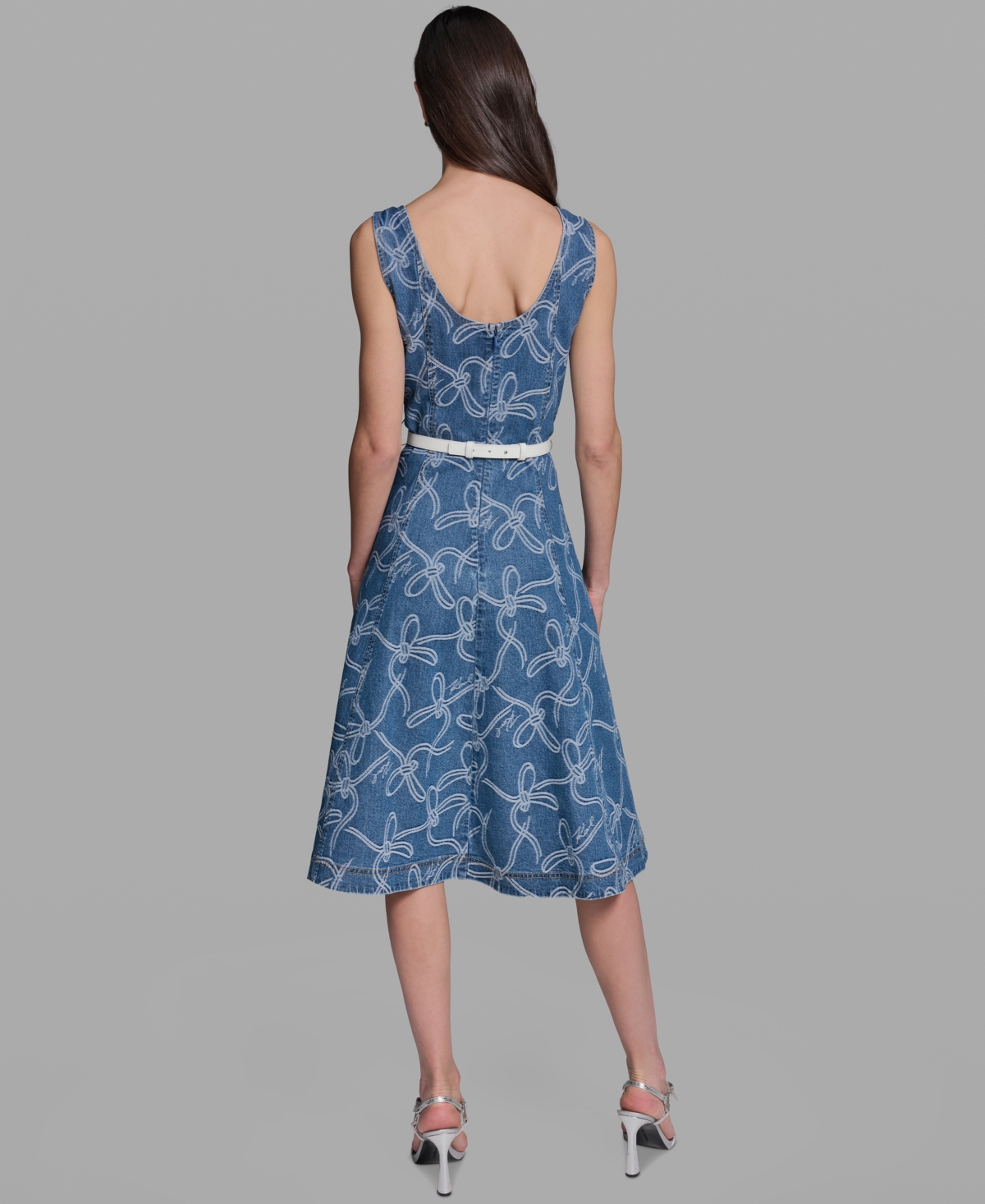Karl Lagerfeld Women's Sleeveless Crewneck Denim Midi Dress