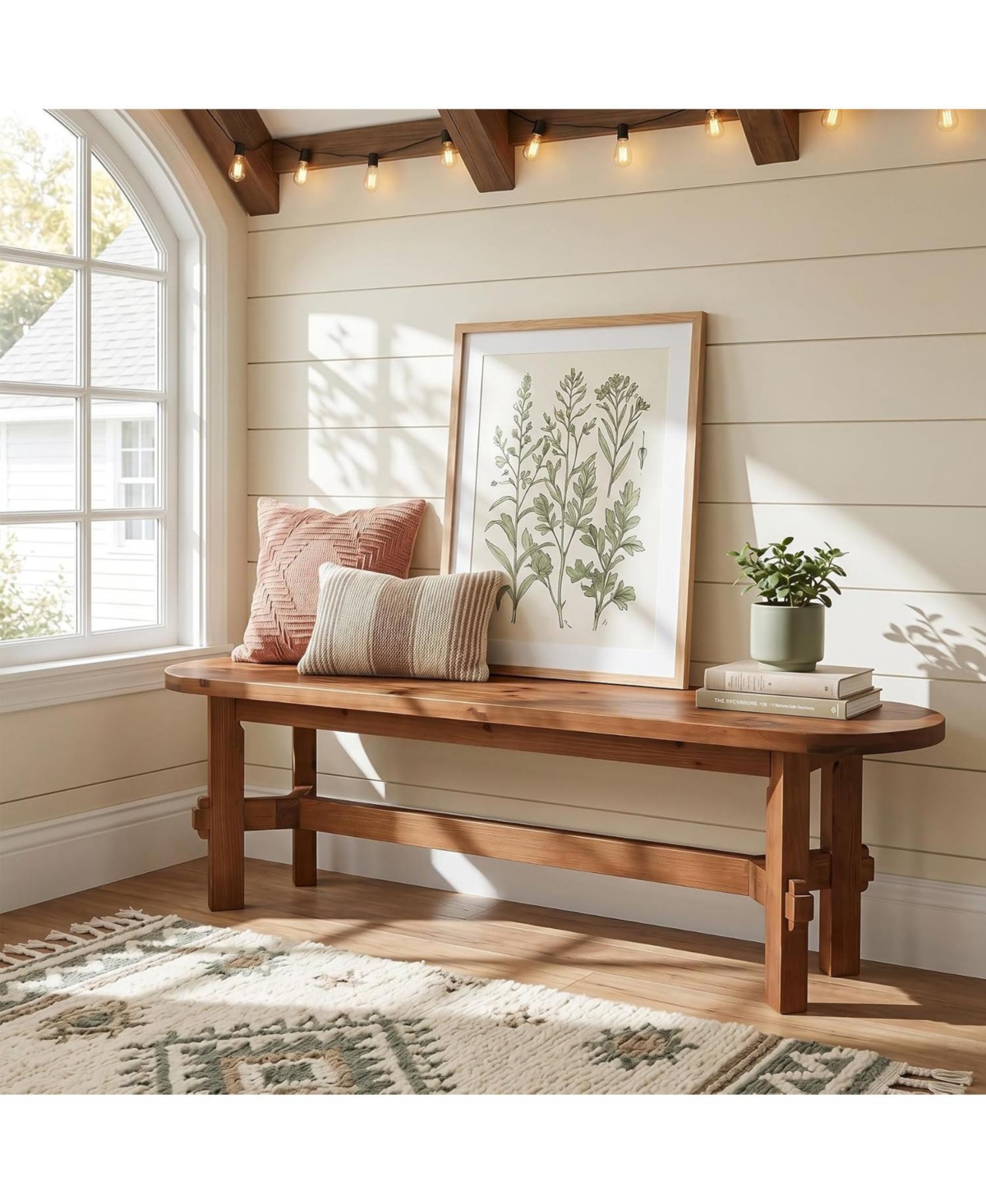 Tribesigns Solid Wood Entryway Bench, 55" Wooden Shoe Storage Bench, Farmhouse Rustic Indoor Bench for Dining Table, End of Bed