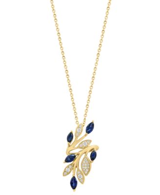 Sapphire (3/4 ct. t.w.) & Diamond (1/6 ct. t.w.) Pendant Necklace in 14k Yellow Gold