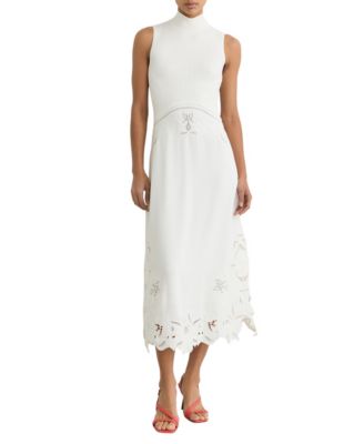 Women's Rib-Knit Mix Broderie Midi Dress