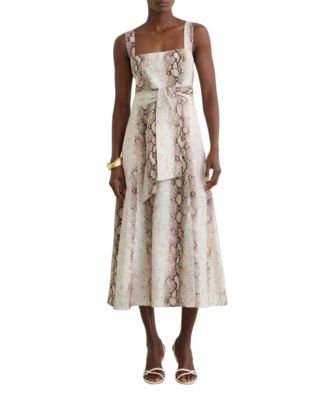 Women's Linen-Blend Snake-Print Midi Dress